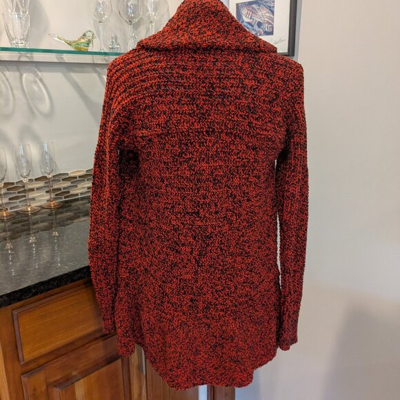 Amazing Chaus Draped Oversize Open Front Cardigan Sweater Red Black Loose Weave - Picture 4 of 4
